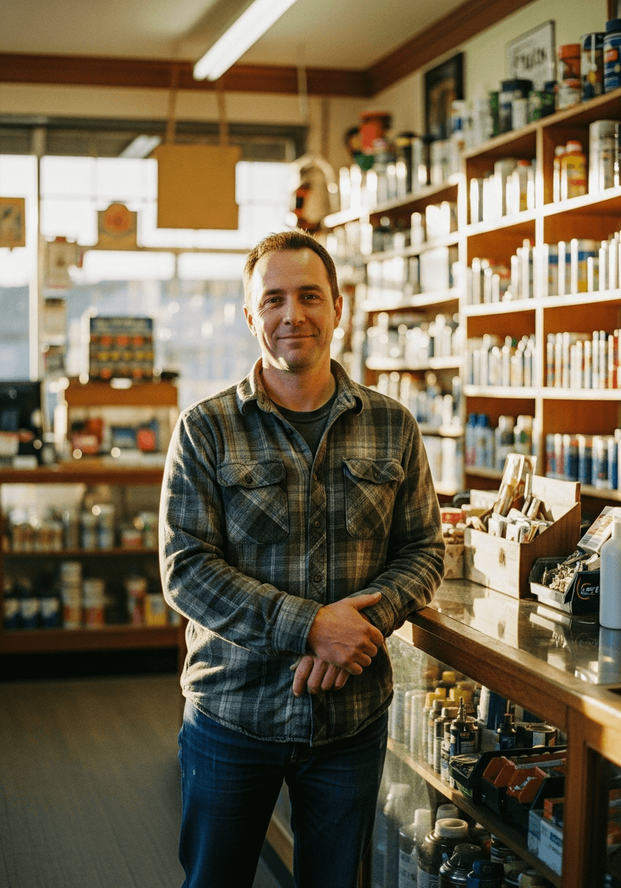 Small business owner standing in their neighborhood hardware store